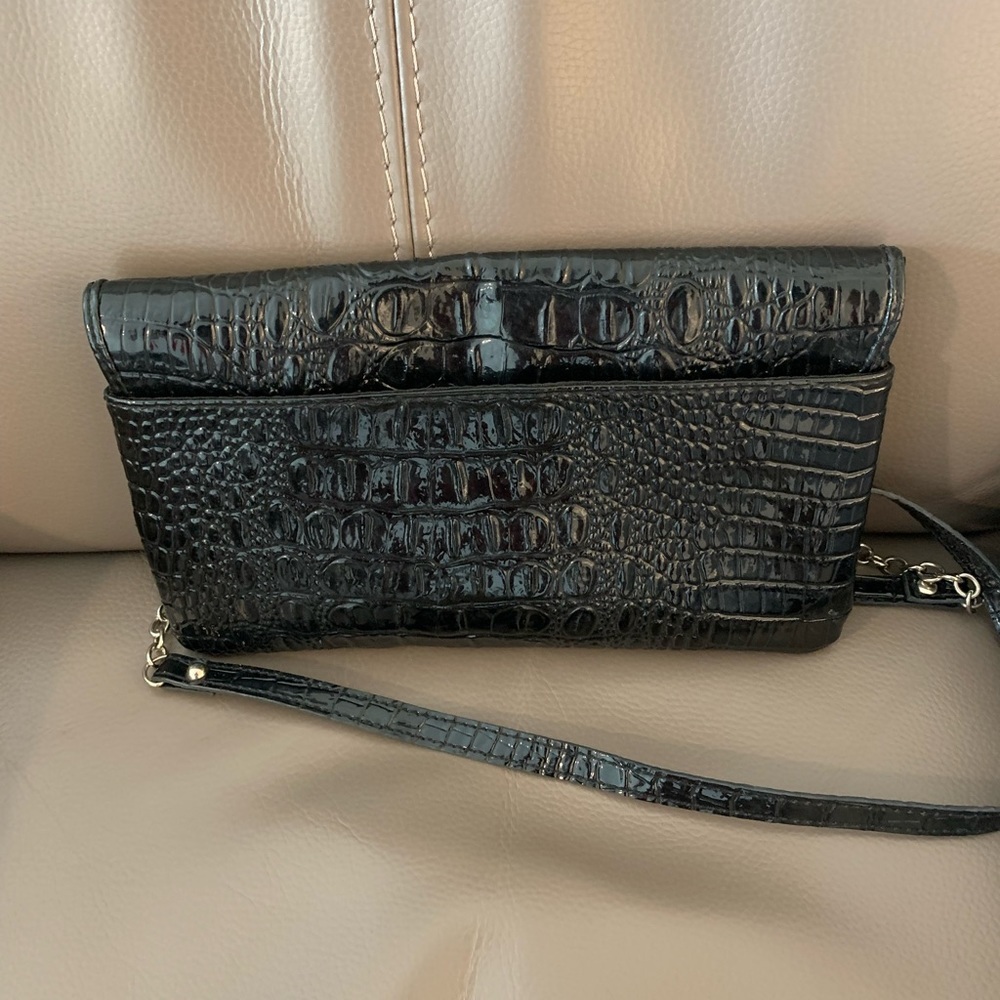Nine West Black Patent Leather Crossbody Purse Bag 10 X 6 Inches - Picture 3 of 6
